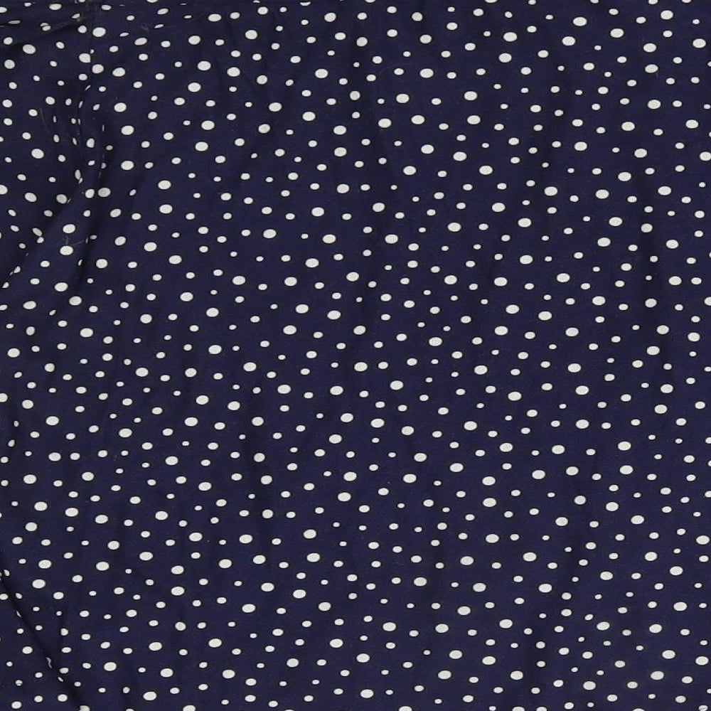 Brand and care label for Next women’s blue polka dot a-line skirt, size UK 12
