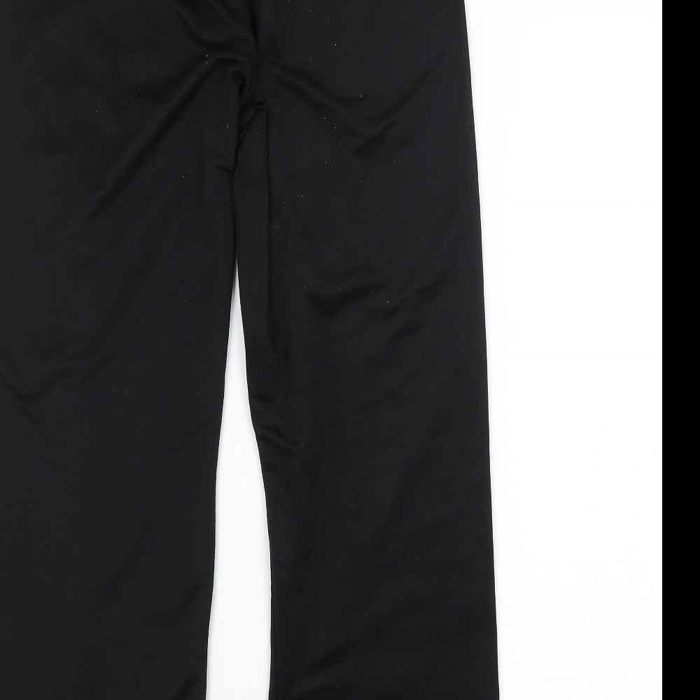 Brand and care label for Topshop women’s black sweatpants, size S, 27-inch leg