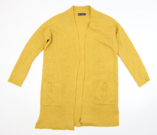 Additional front view of Avenue women’s yellow cardigan jumper, size UK 8