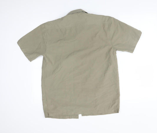 Mens UK Size S Cedar Wood State Green Button-Up Short Sleeve Casual Shirt