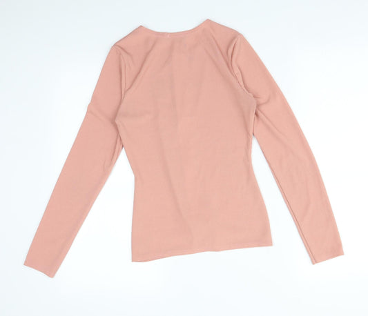 Boohoo Womens Pink Striped Full Zip Jumper Size 8