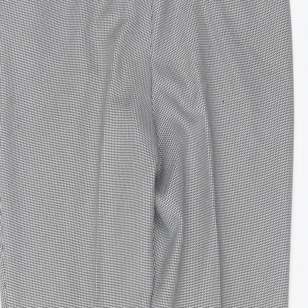 Brand and care label for F&F women’s multicoloured check trousers, size UK 10, 28-inch leg