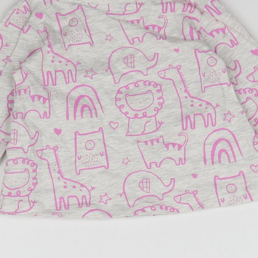 George Girls Grey Basic T-Shirt Size 3-6 Months - Zoo Animals
