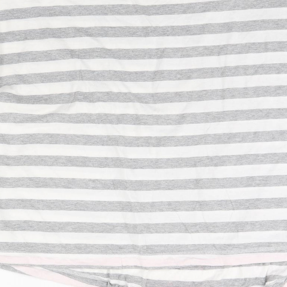 Brand and care label for Pretty secrets women’s grey striped jumper, size UK 20