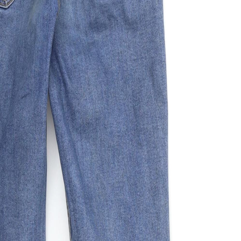 Brand and care label for Topshop women’s blue denim skinny jeans, size UK 28, in, 32-inch leg