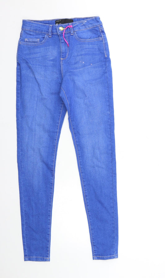 Additional front view of Very women’s blue denim skinny jeans, size UK 29, in, 29-inch leg