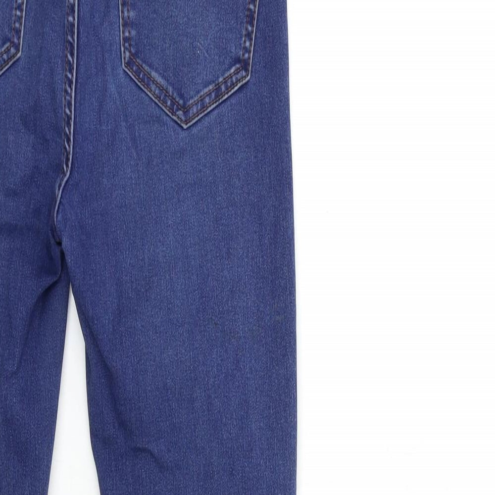 Brand and care label for New Look women’s blue denim skinny jeans, size UK 26, in, 28-inch leg