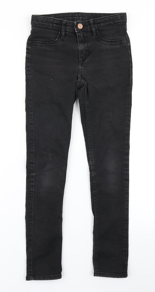 Additional front view of &Denim girls’ black denim skinny jeans, size 9, years