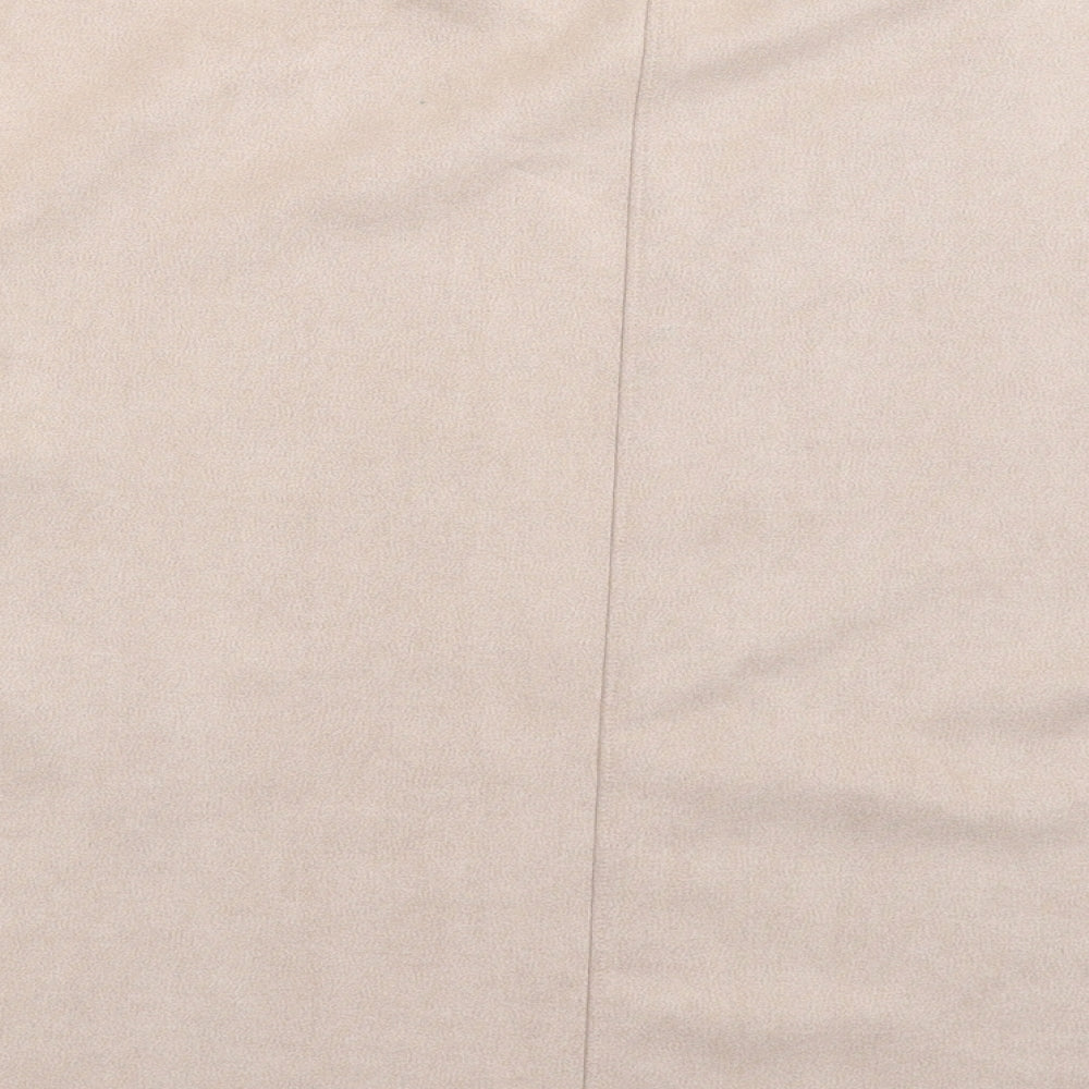 Brand and care label for H&M women’s beige pullover sweatshirt, size S