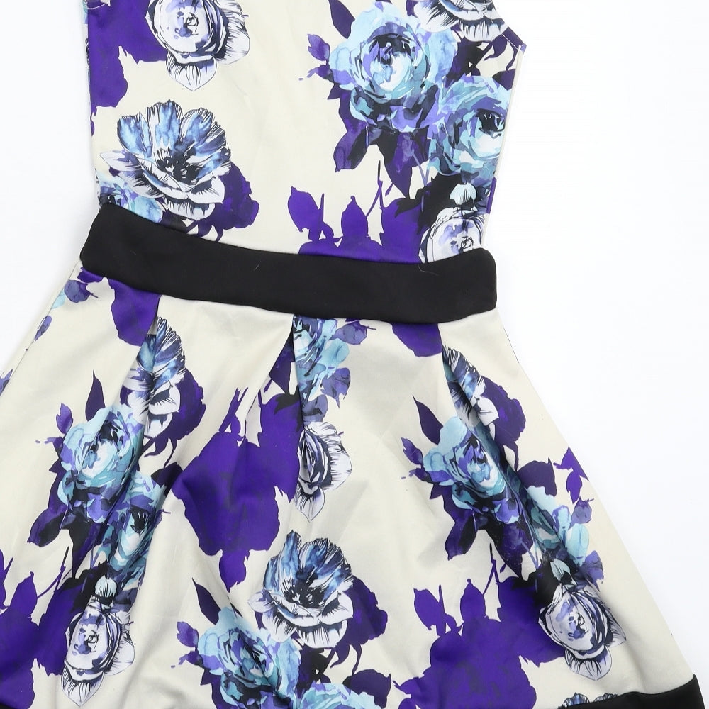 Missi London Womens White Floral Fit & Flare Size 8