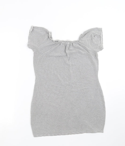 Boohoo Womens Grey Striped Basic T-Shirt Size 16