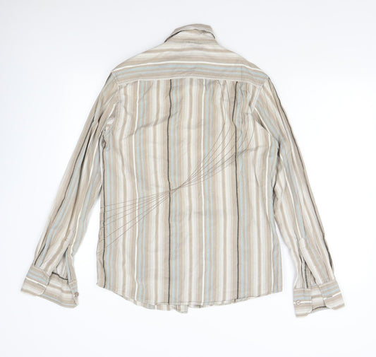 Tom Wolfe Mens Brown Striped Button-Up Size M