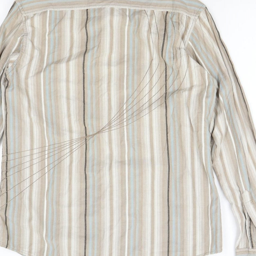 Tom Wolfe Mens Brown Striped Button-Up Size M