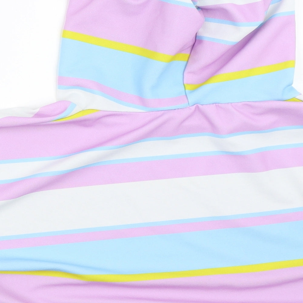 I SAW IT FIRST Womens Purple Striped Basic T-Shirt Size M