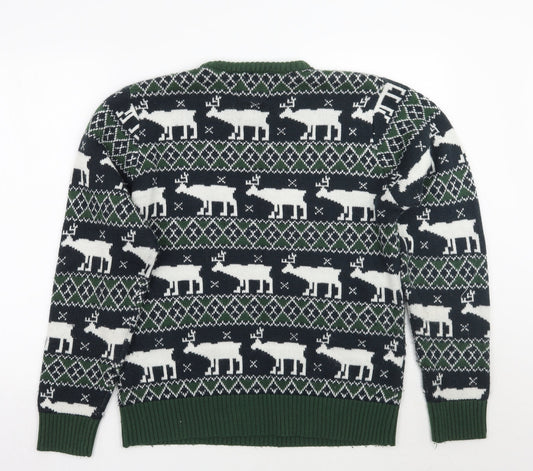 Preworn Mens Green Fair Isle Pullover Jumper Size XL