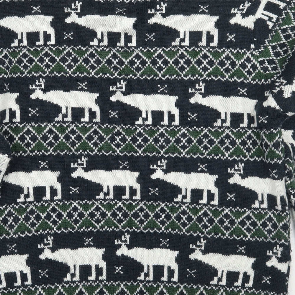 Brand and care label for Preworn men’s green fair isle jumper, size XL