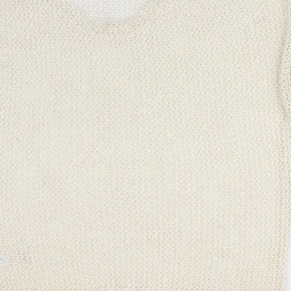 Brand and care label for George women’s ivory tunic jumper, size UK 14, - open knit heart pattern