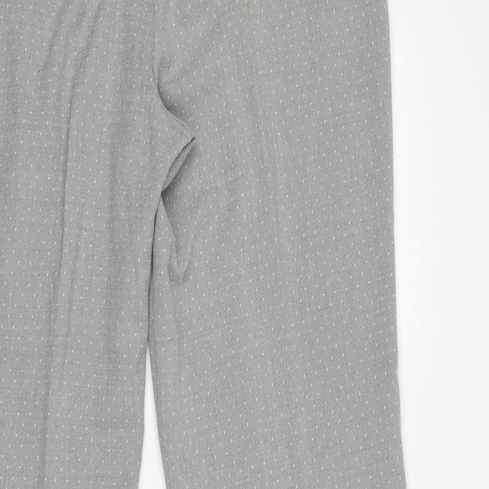 Brand and care label for F&F women’s grey polka dot trousers, size UK 14, 30-inch leg