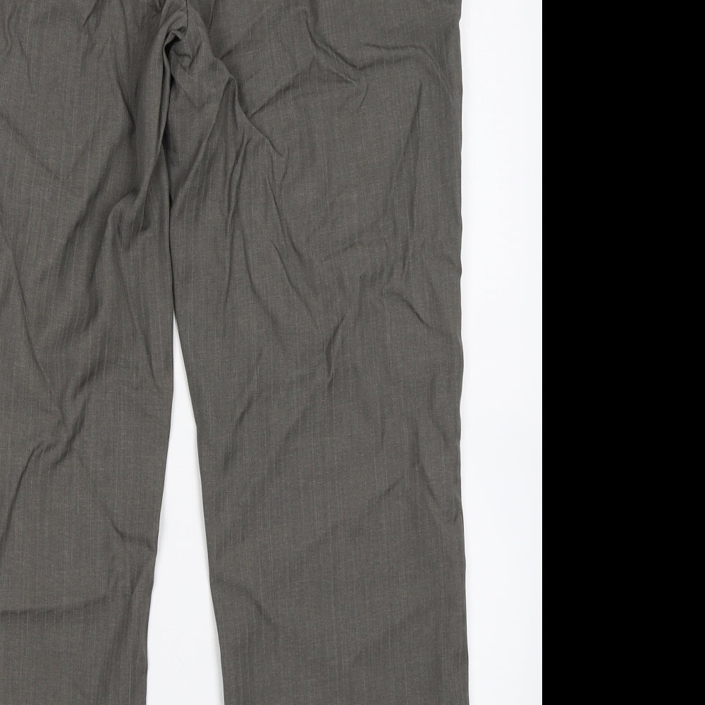 M&S Womens Grey Striped Trousers Size 14 L27 in