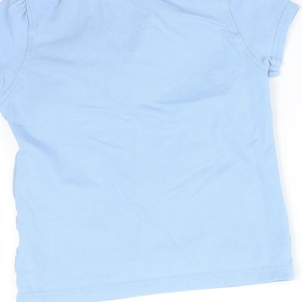 Brand and care label for girls’ blue basic polo