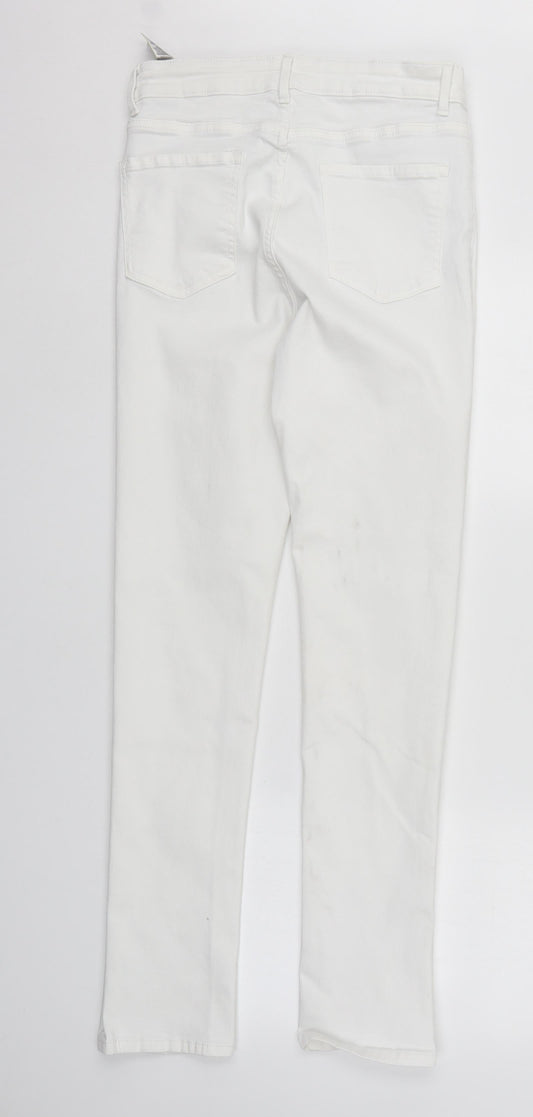 M&S Womens White Denim Straight Jeans Size 12 L30 in - Elastic Waist