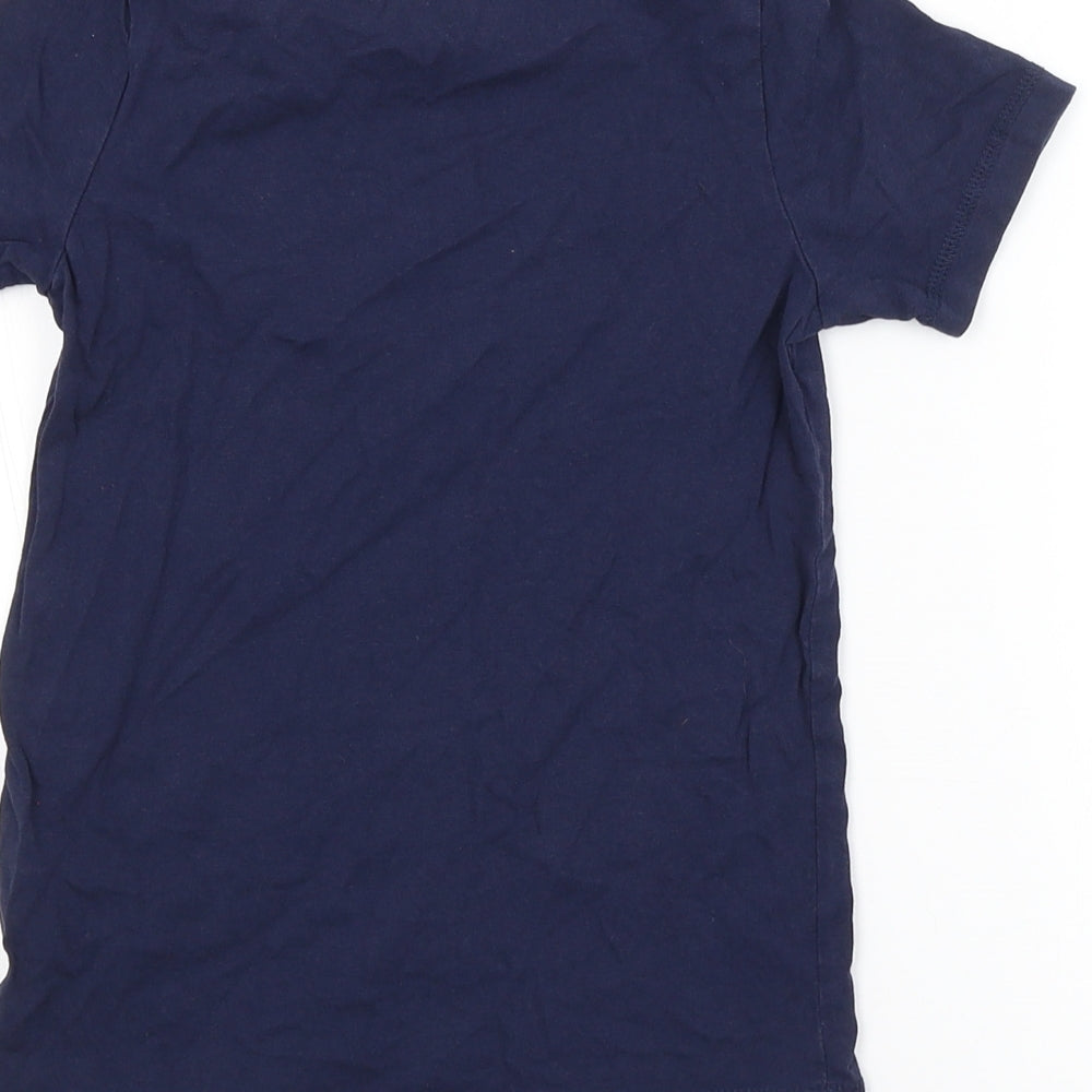 Brand and care label for George boys’ blue basic t-shirt, size 5-6, years