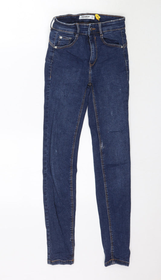 Additional front view of Pull&Bear women’s blue denim skinny jeans, size UK 4, 28-inch leg