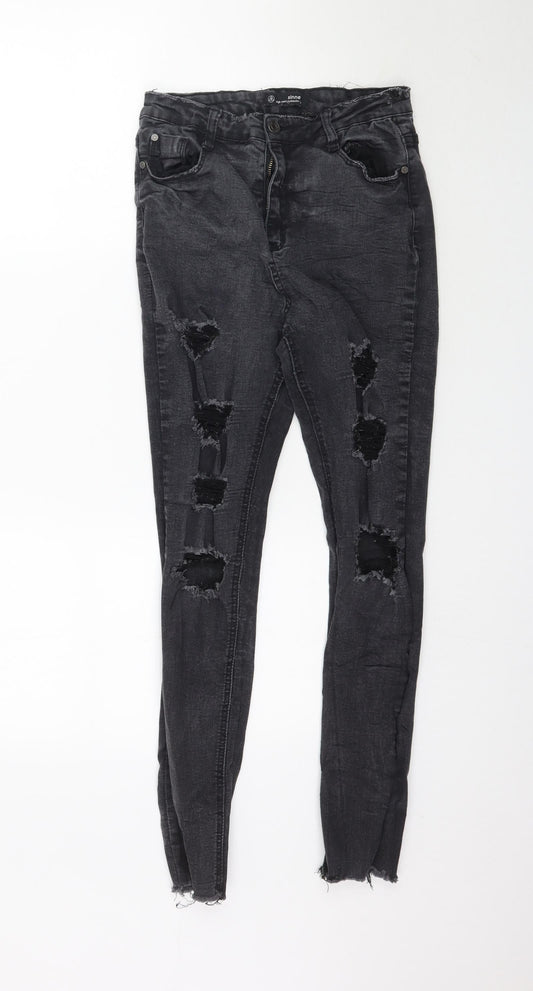 Additional front view of Missguided women’s grey denim skinny jeans, size UK 12, 28-inch leg - washed black