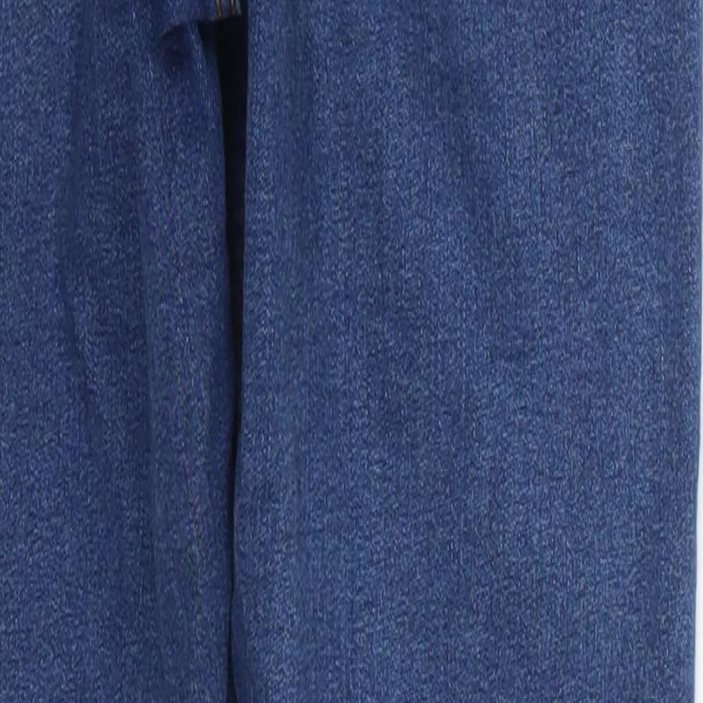 Brand and care label for Topshop women’s blue denim skinny jeans, size UK 26, in, 27.5-inch leg