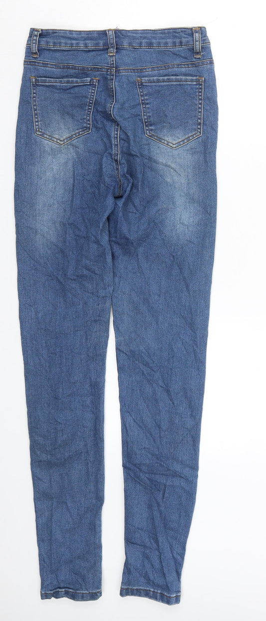 Back view of Boohoo women’s blue denim skinny jeans, size UK 6, 30-inch leg