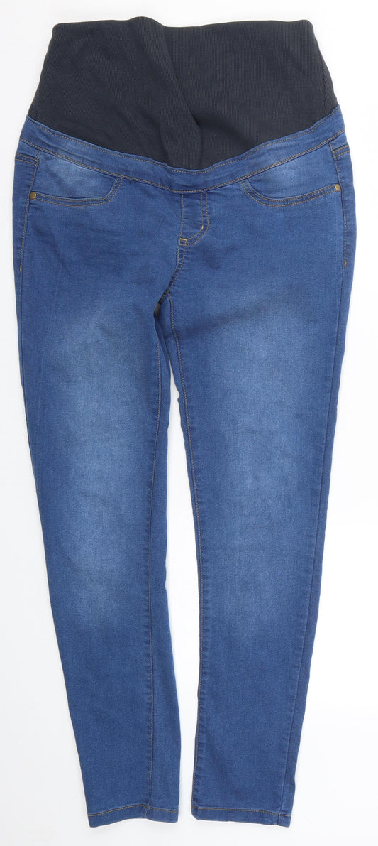 Additional front view of Boohoo women’s blue denim skinny jeans, size UK 8, 28-inch leg