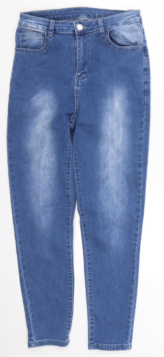 Additional front view of SHEIN women’s blue denim skinny jeans, size M, 25-inch leg