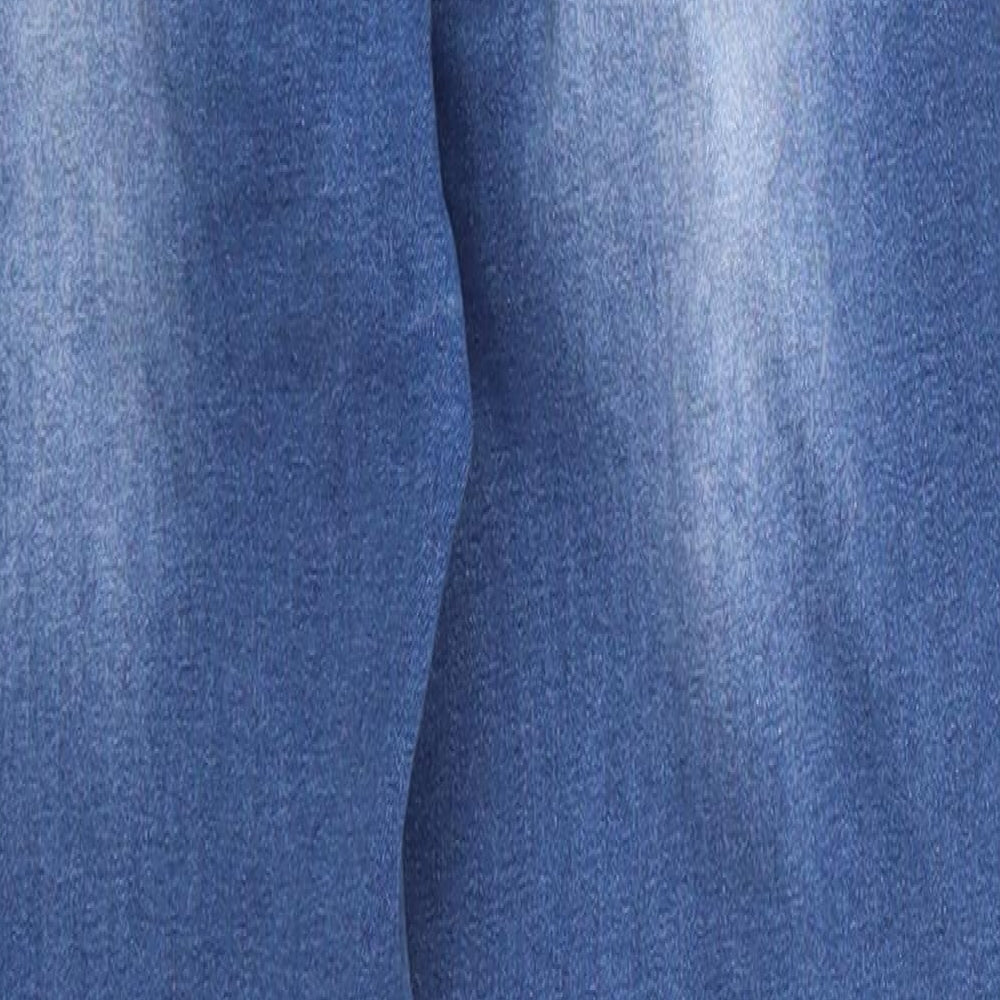 Brand and care label for SHEIN women’s blue denim skinny jeans, size M, 25-inch leg