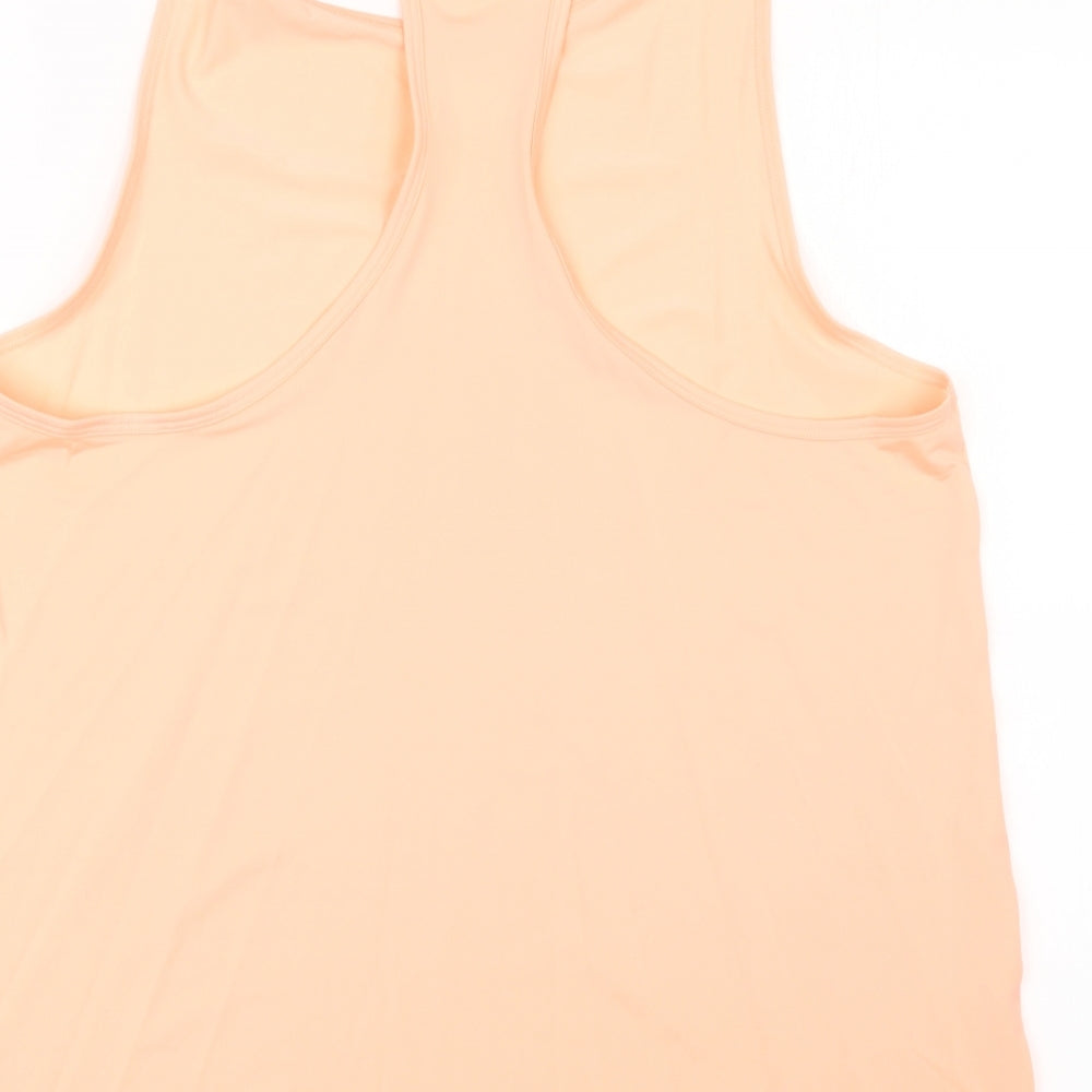 Brand and care label for women’s orange basic tank, size UK 14