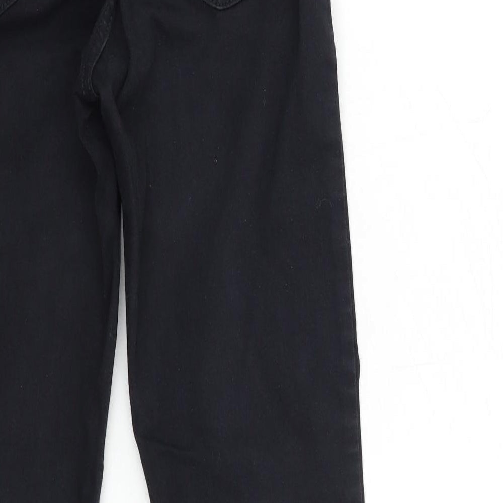 Brand and care label for Topshop women’s black denim skinny jeans, size UK 28, in, 32-inch leg