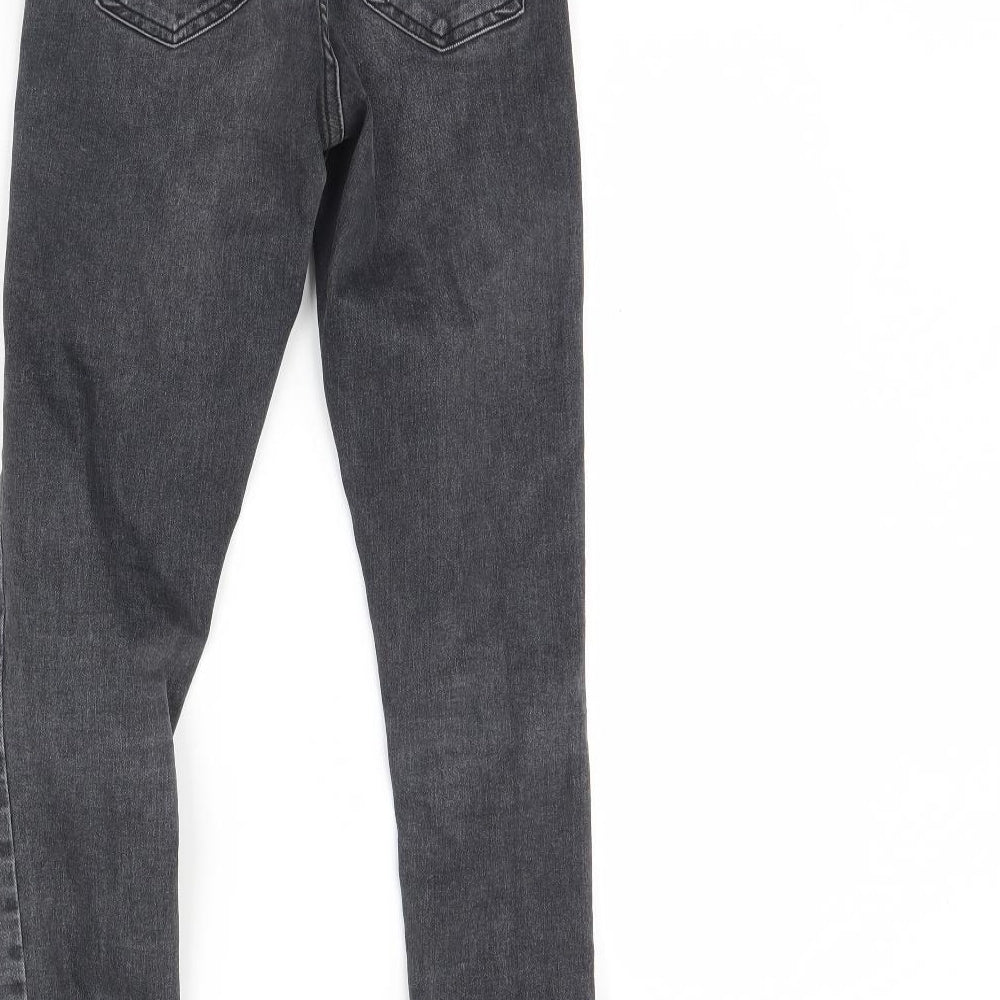 Brand and care label for Topshop women’s black denim skinny jeans, size UK 26, in, 34-inch leg
