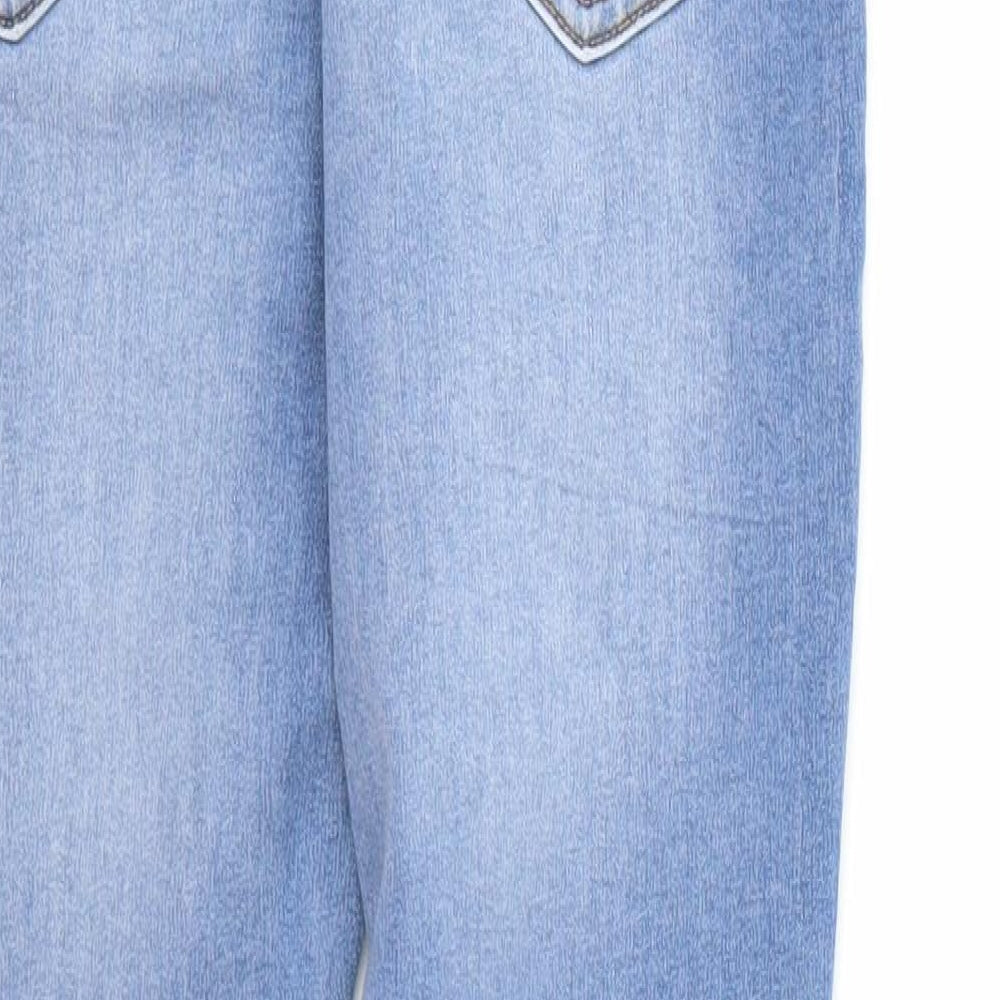 Brand and care label for Denim co women’s blue denim skinny jeans, size UK 10, 28-inch leg