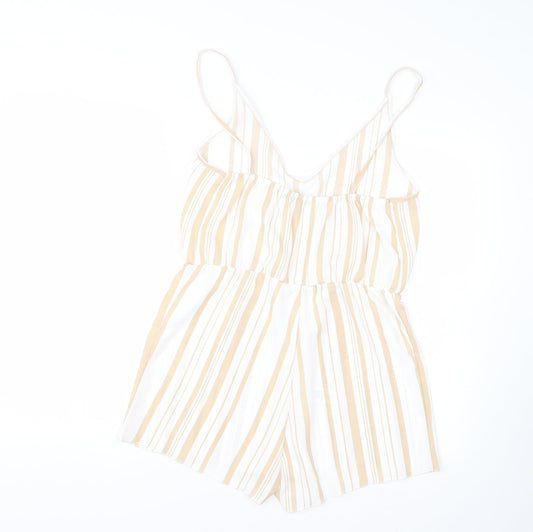 Boohoo Womens Beige Striped  Jumpsuit One-Piece Size M