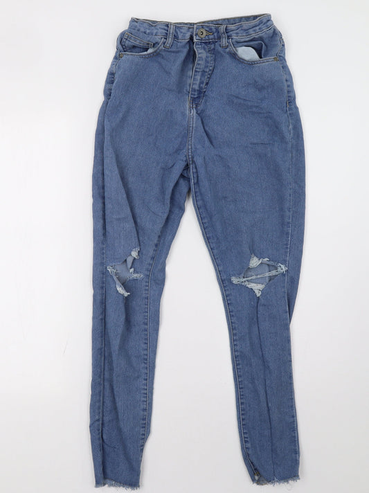 Additional front view of Boohoo women’s blue denim straight jeans, size UK 10, 30-inch leg