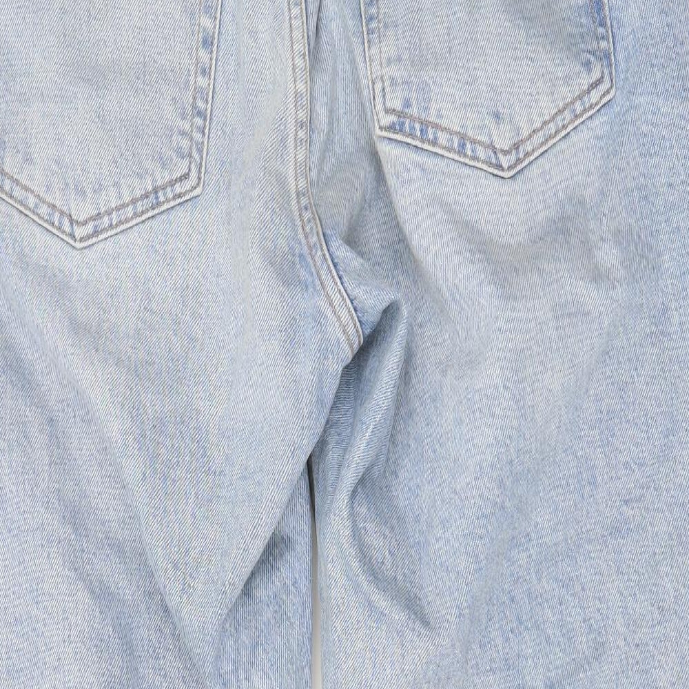 Brand and care label for Topshop women’s blue straight jeans, size UK 30, 24.5-inch leg
