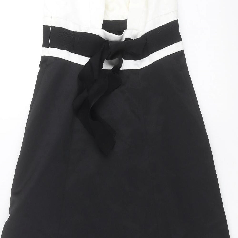 Brand and care label for Debut women’s black shift, size UK 8, - floral detail