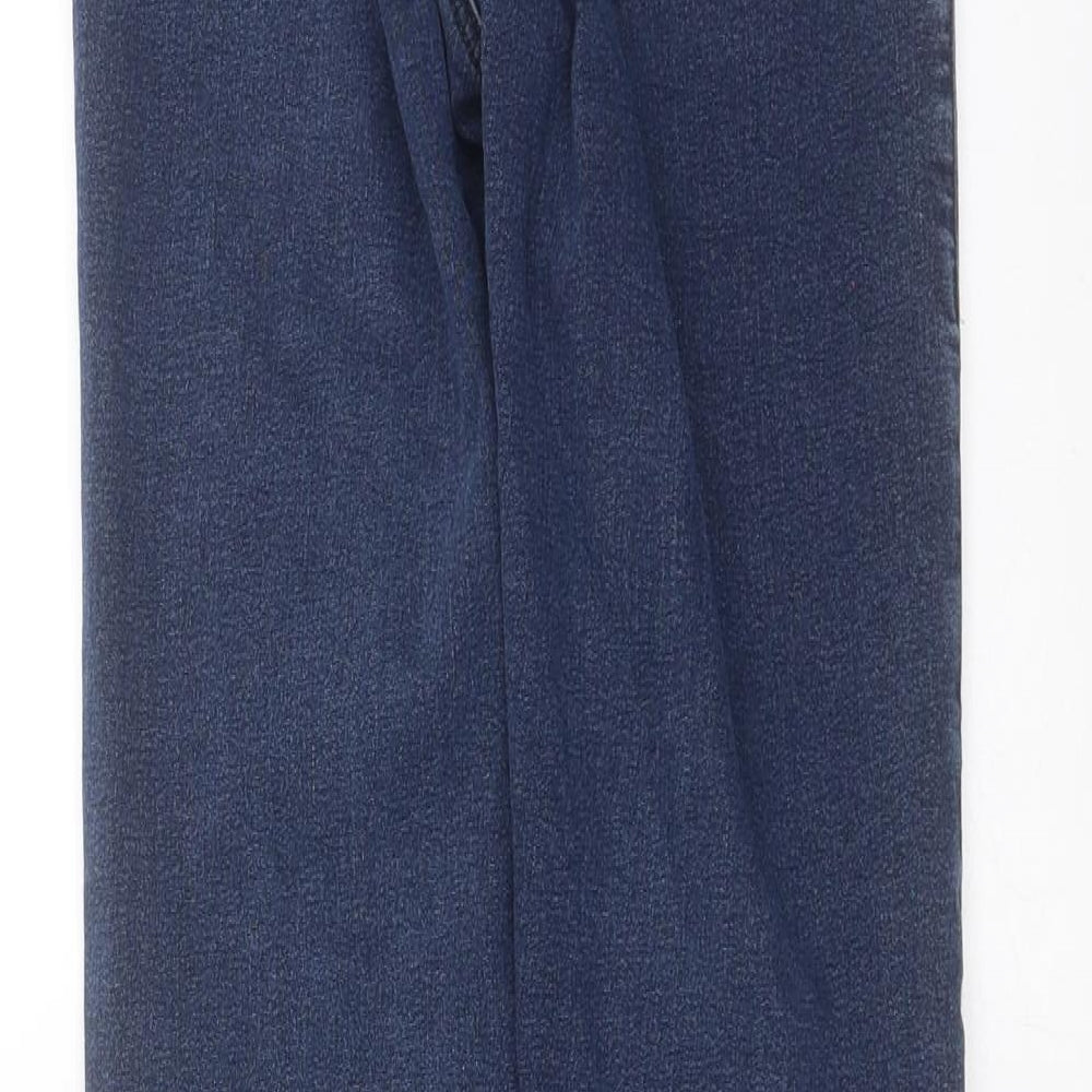 Brand and care label for Topshop women’s blue denim skinny jeans, size UK 24, in, 29-inch leg