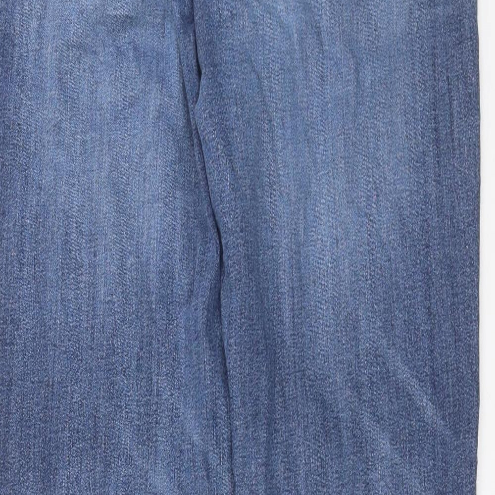 Brand and care label for Tu women’s blue denim skinny jeans, size UK 10, 28-inch leg
