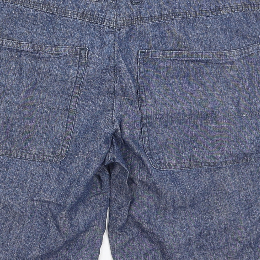 Brand and care label for River Island men’s blue bermuda shorts, size 28, in