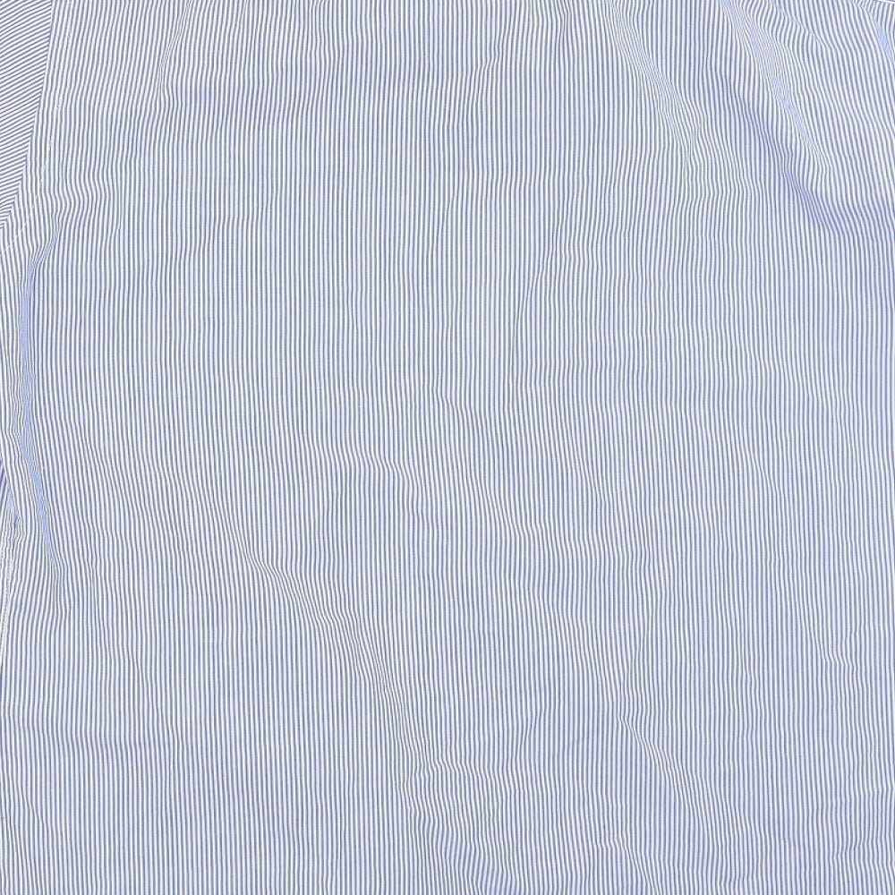 Brand and care label for Primark men’s blue striped button-up, size 15.5