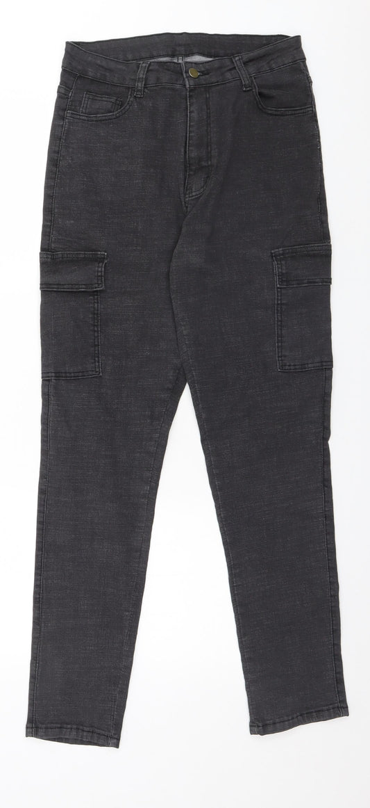 Additional front view of SHEIN women’s grey straight jeans, size L, 29-inch leg