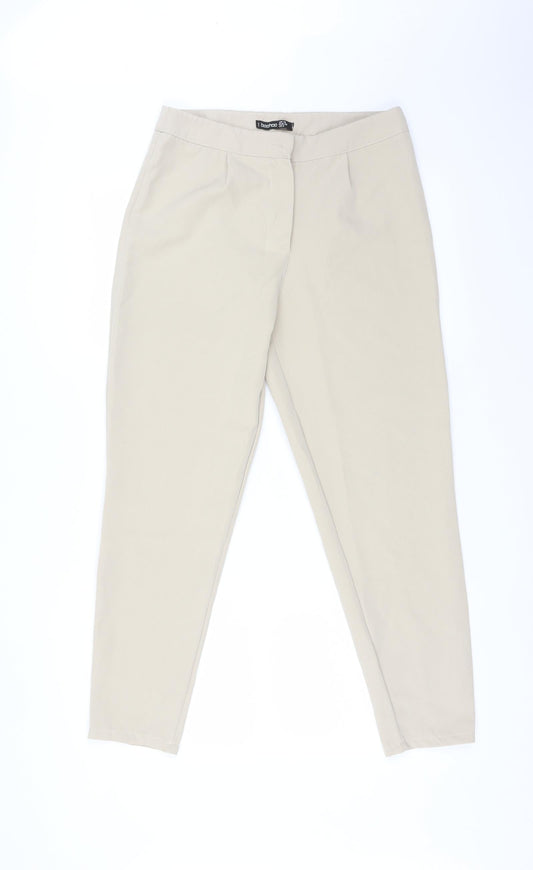 Womens UK Size 10 Boohoo Regular Fit Beige Trousers