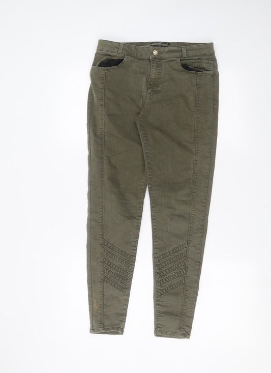 Additional front view of Miss Selfridge women’s green skinny jeans, size UK 10, 27-inch leg