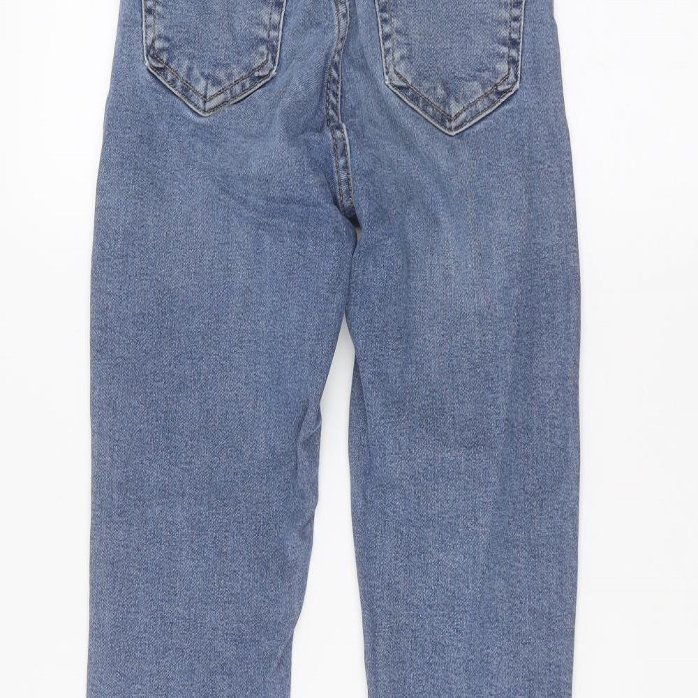 Brand and care label for Topshop women’s blue skinny jeans, size UK 24, in, 27-inch leg