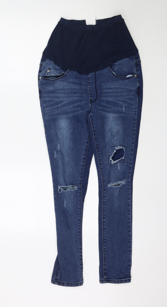 Additional front view of Boohoo women’s blue denim skinny jeans, size UK 10, 29-inch leg